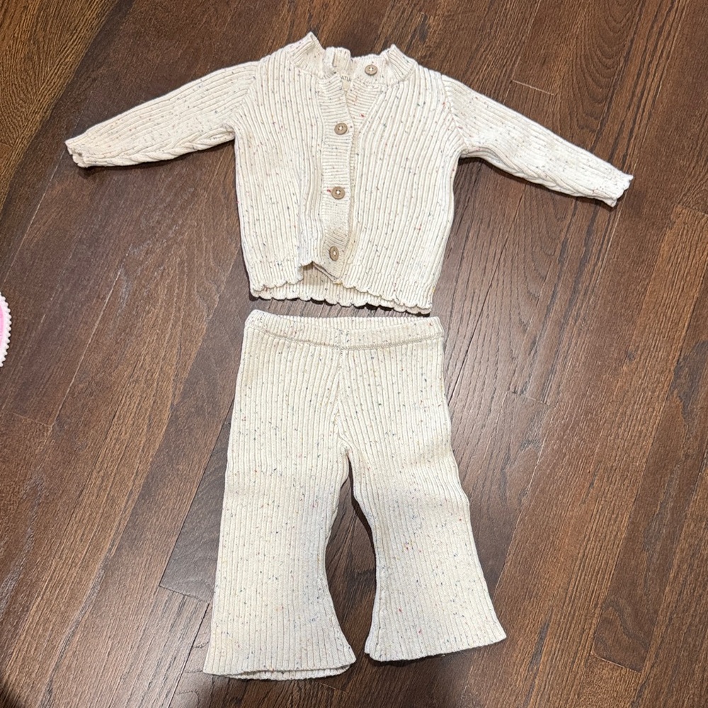 Atlas Grey Cream Colorful Knit Baby Cardigan and Pants Set